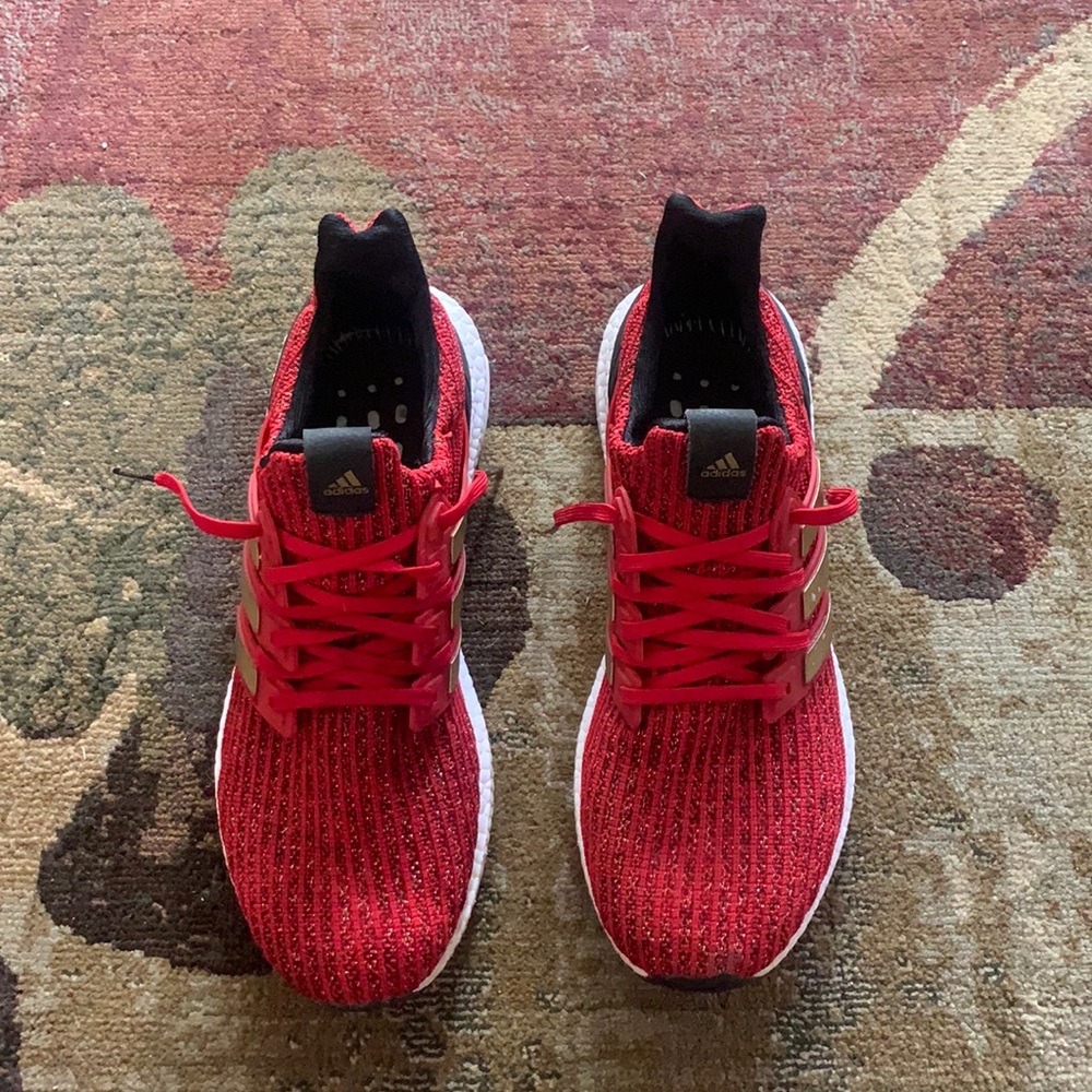 Red black and white ultra boosts